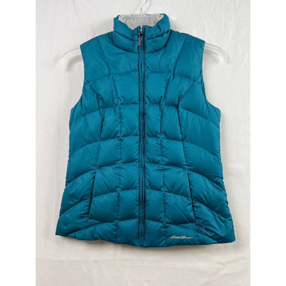 Eddie Bauer Puffer Vest Womens XS Teal Blue EB650 Down Quilted Full Zip Outdoor